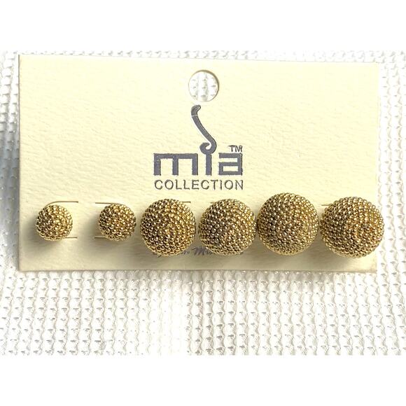 Mia Collection Set of 3 Gold-Toned Studded Ball Post Earrings - Picture 1 of 5